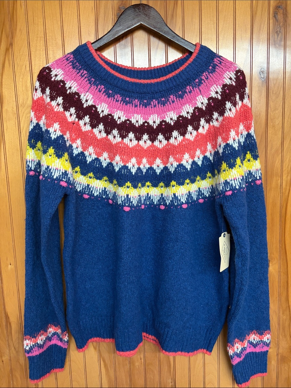 NWT St John’s Bay Fair Isle Sweater XL Deep Royal Blue Nordic Yoke Pullover